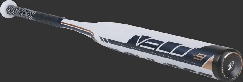 FP9V9 fastpitch Velo -9 bat with a white barrel and black end cap