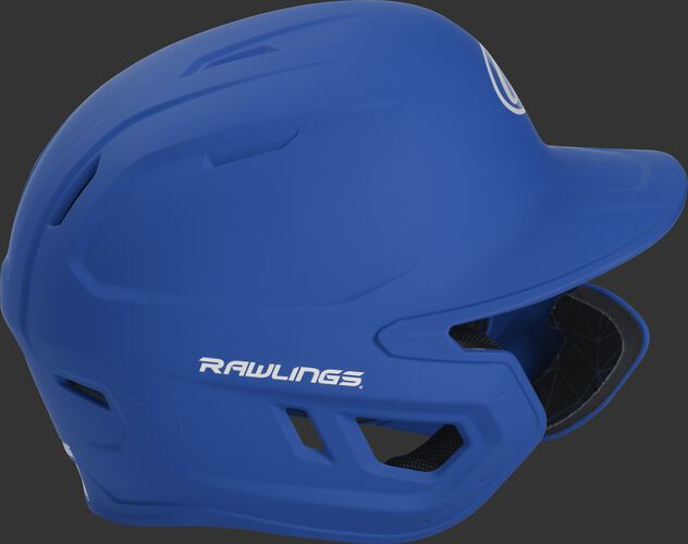 Right side of a MACHEXTR junior Rawlings batting helmet with a one-tone matte royal shell