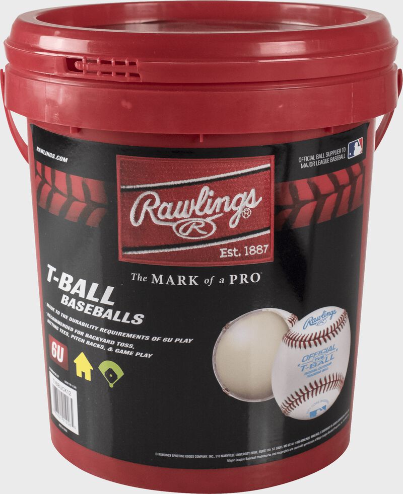 TVBBUCK12 Red bucket of 12 youth t-ball baseballs