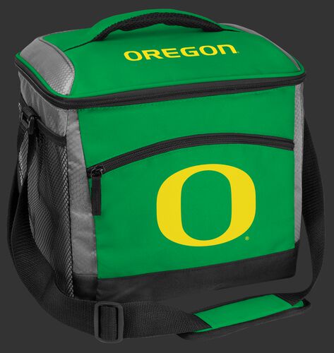 A green Oregon Ducks 24 can soft sided cooler with screen printed team logos - SKU: 10223095111