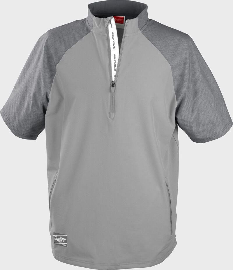 Front of a blue grey Rawlings ColorSync short sleeve cage jacket - SKU: CSSSJ2-BG