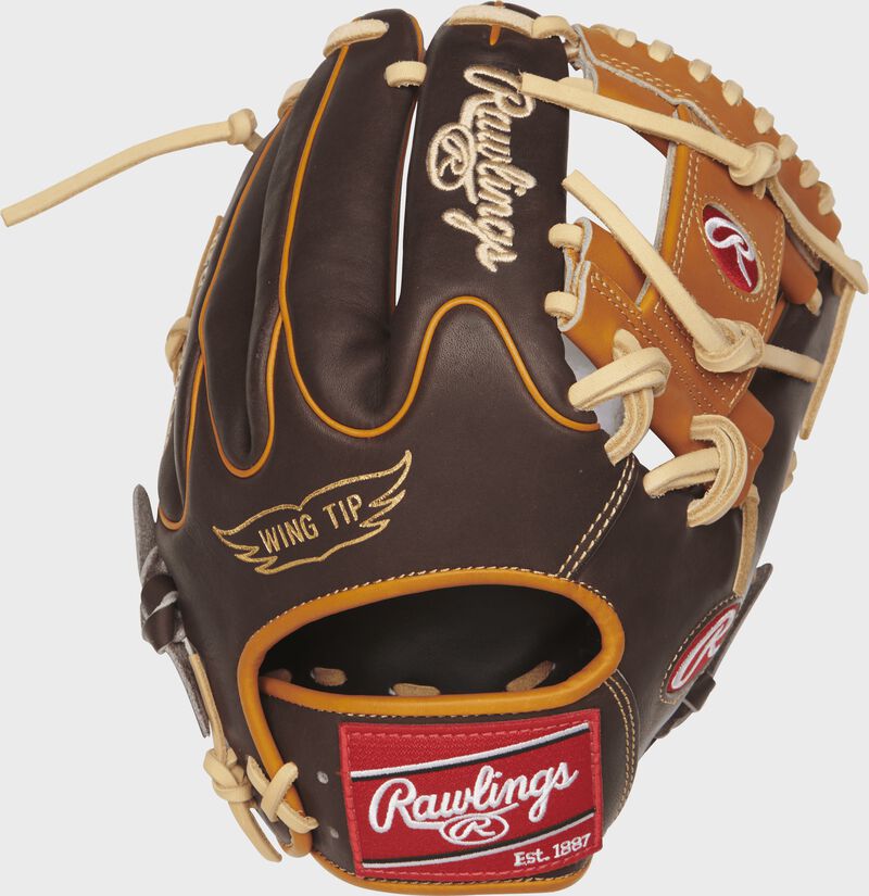 A PRO205W-2CH 11.75-inch Heart of the Hide I web glove with a chocolate Wing Tip back