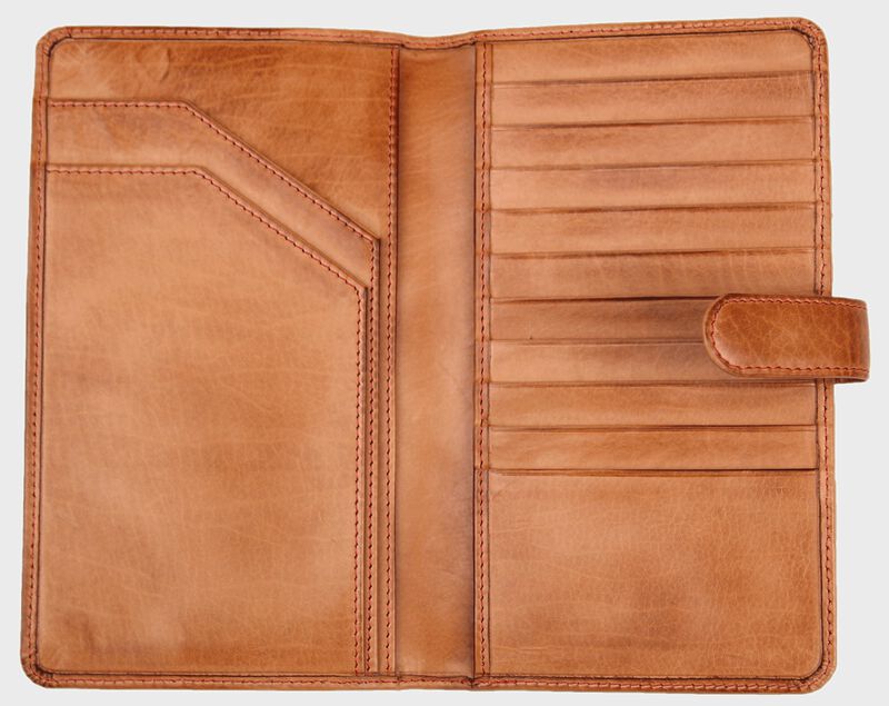 Rawlings Brown Baseball Stitch Passport Wallet With Ten Card Pockets and Two Large Pockets SKU #RW80001-204