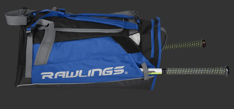 Side view of a royal R601 Hybrid backpack with a bat in the side sleeve