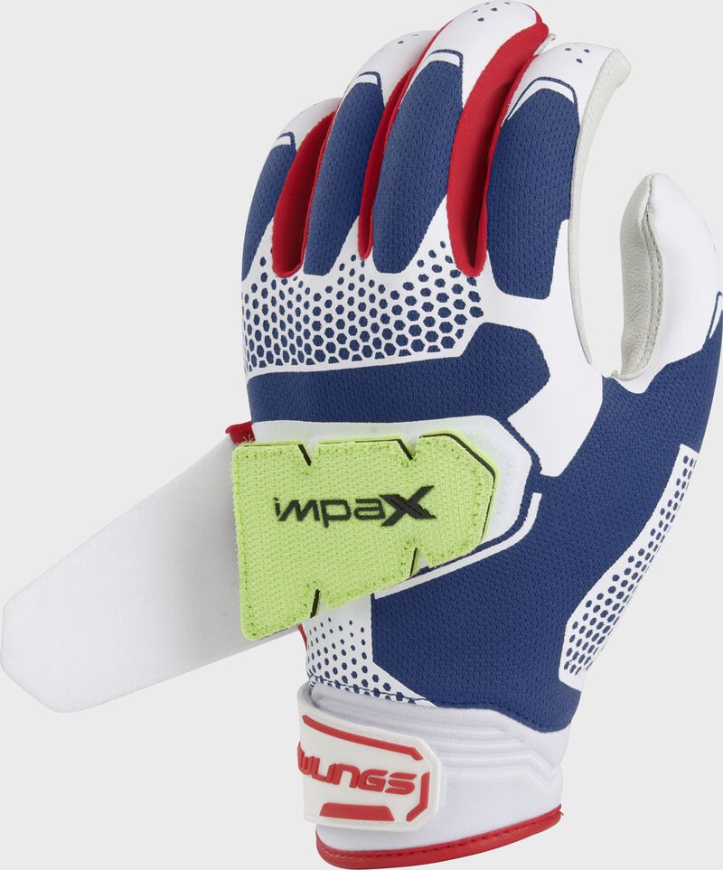 Impax pad on the back of a USA workhorse pro fastpitch batting glove - SKU: FP2PBG-USA