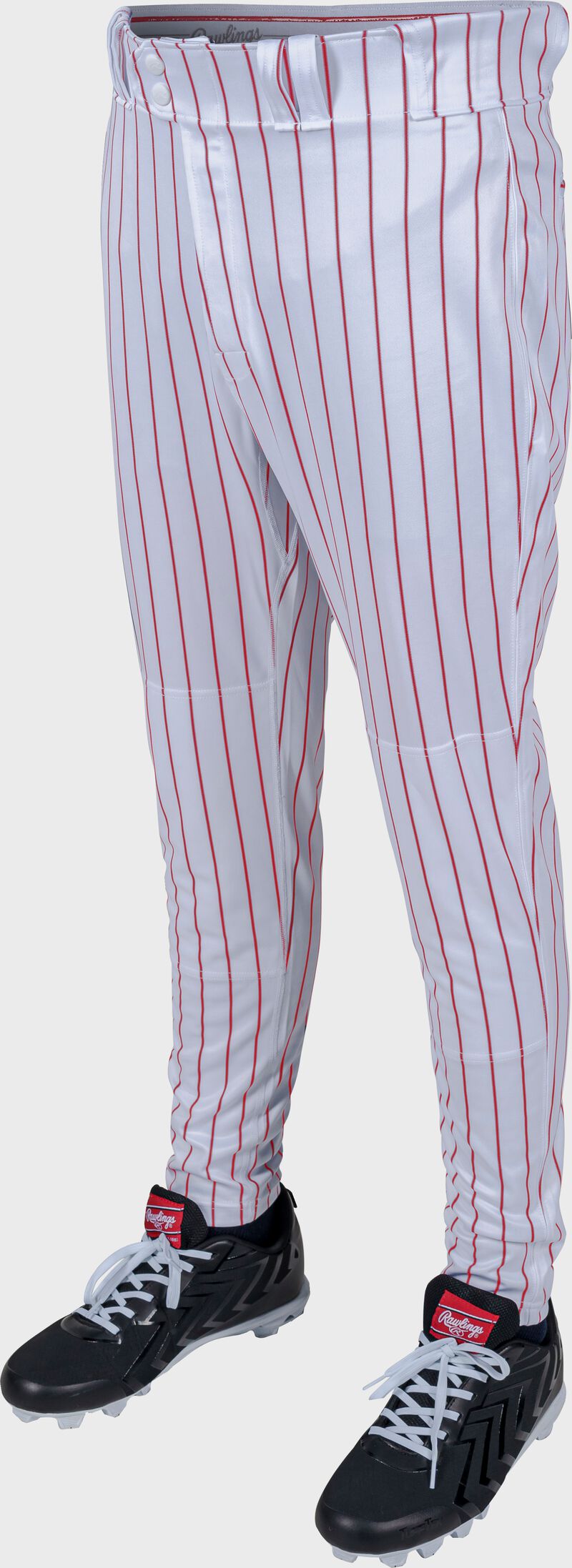 Rawlings 150 Jogger Fit Pinstripe Baseball Pants, Youth 2XL, White/Scarlet