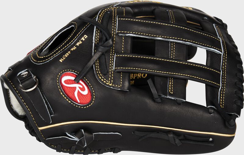 Thumb of a black Pro Preferred 12.75-Inch outfield glove with a black H-web - SKU: PROS27HFBPRO