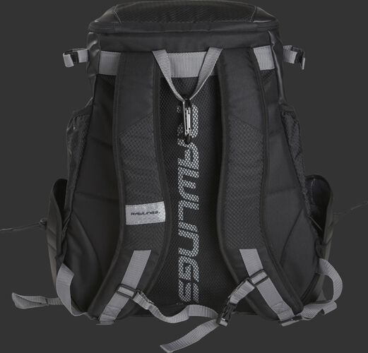 Back shoulder straps on a black R1000 Gold Glove backpack with Rawlings down the back
