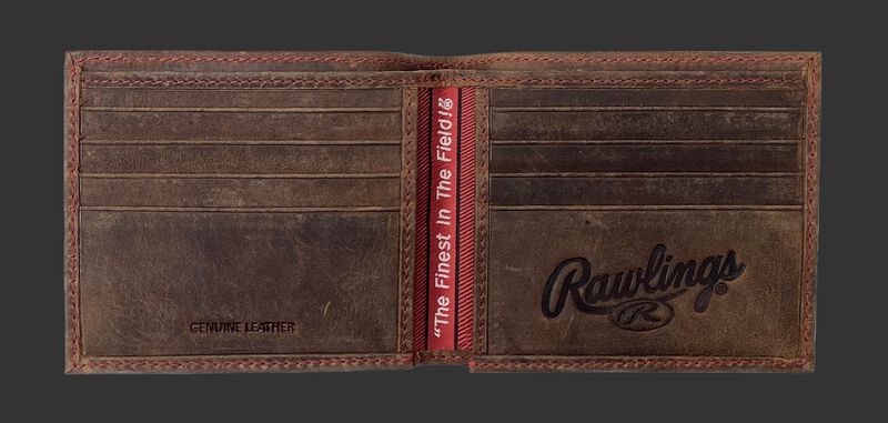 Inside of a brown bi-fold high grade debossed wallet with multiple credit card slots - SKU: RPW004-200