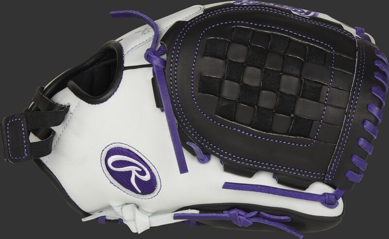Thumb of a white RLA120-3PU Liberty Advanced Color Series 12-Inch infield/pitcher's glove with a black Basket web