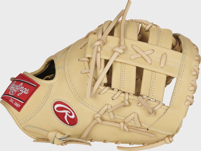 Web back view of camel 2021 Pro Preferred 13-inch First Base Mitt