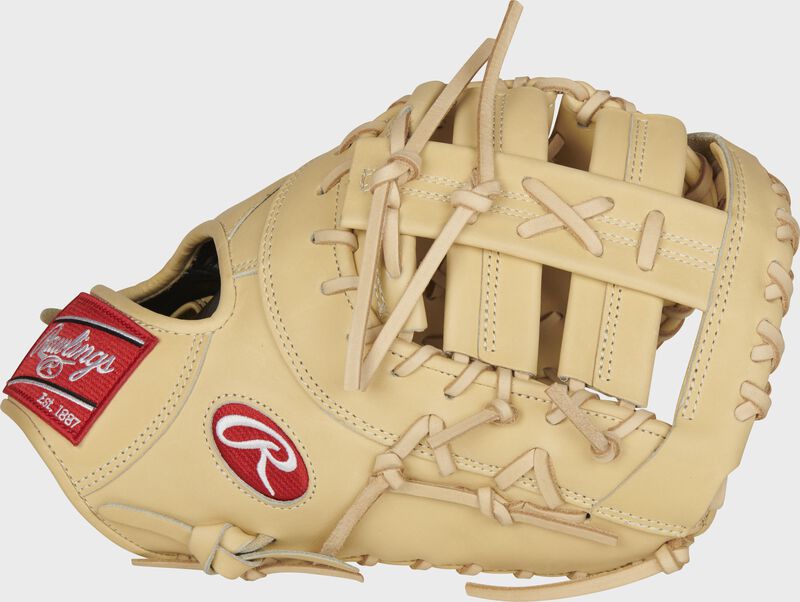 Web back view of camel 2021 Pro Preferred 13-inch First Base Mitt image number null
