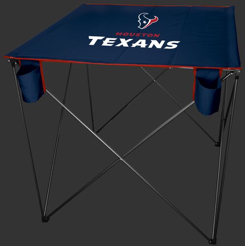 A blue NFL Houston Texans bar height tailgate table with the Texans logo in the middle - SKU: 10051093511