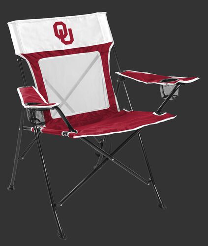 Front of Rawlings Crimson and White NCAA Oklahoma Sooners Game Changer Chair With Team Logo SKU #00643045111