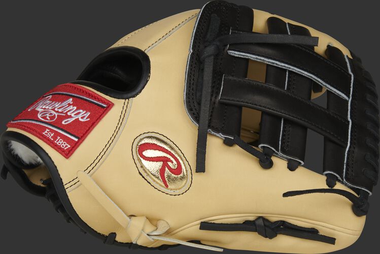 Camel thumb of a Gameday 57 Series Brandon Crawford 11.5-inch Pro Preferred glove with a black H-web - SKU: PRO204-BC35