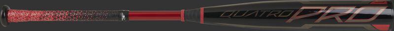 A black 2021 Quatro Pro BBCOR -3 bat with a red Quatro Pro decal - SKU: BB1Q3