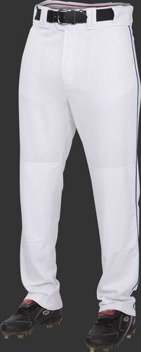 Front of Rawlings White/Navy Adult Semi-Relaxed Piped Pant - SKU #PRO150P-BG/DG-90
