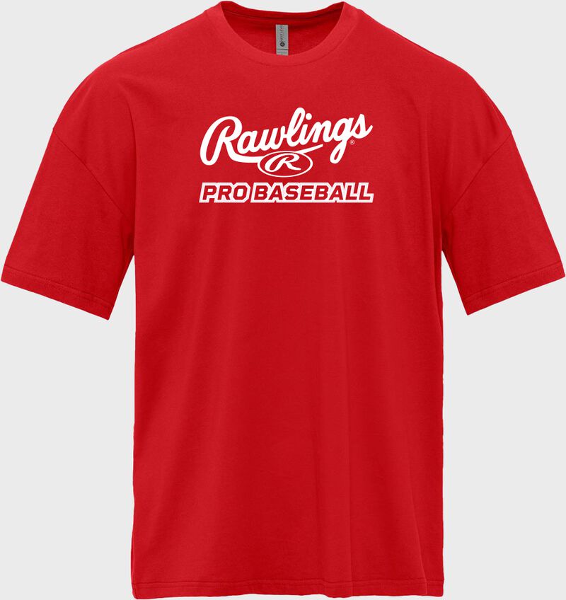 A red Rawlings Pro Baseball t-shirt