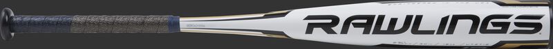 UTZT12 USSSA Threat -12 bat with a white barrel, navy logo and gold accents