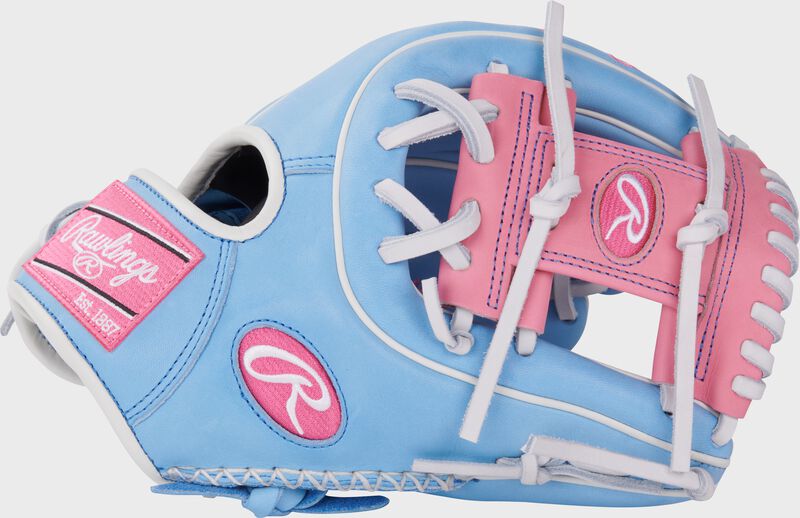 Thumb of a Columbia blue Exclusive Heart of the Hide 11.5" I-web infield glove with a pink I-web