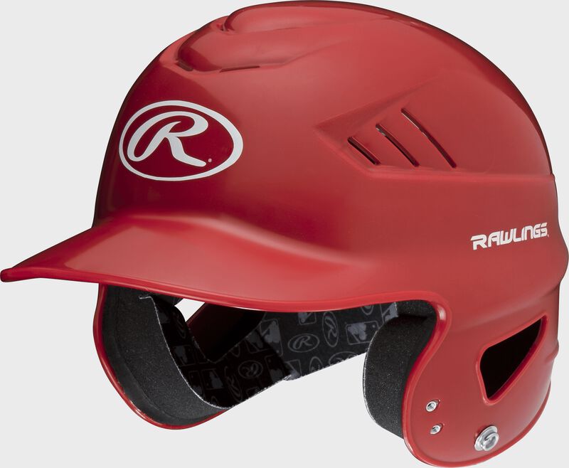 Front left view of a Scarlet Coolflo Batting Helmet | SKU: RCFH-S