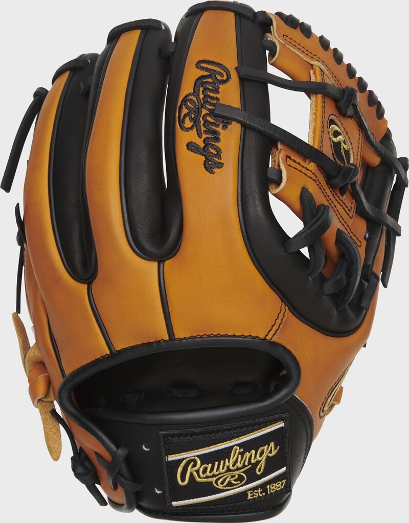 Shell back view of Horween tan and black 2020 Heart of the Hide Horween 11.5-inch infield glove