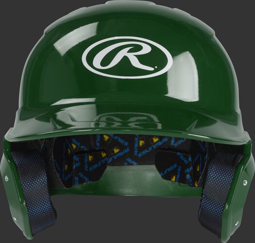 MCC01 Mach baseball batting helmet with a dark green clear coat shell and Oval R logo on the front
