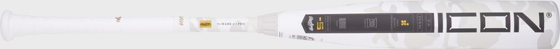 Image showing the full length of a white Rawlings Icon -5 USSSA bat
