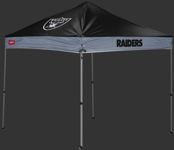 A black/silver Las Vegas Raiders 9x9 shelter with a team logo on the left side - SKU: 03231072112