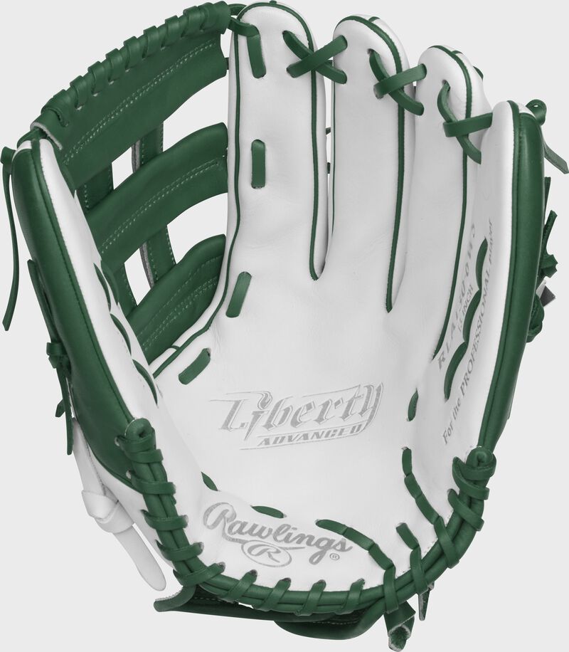 RLA130-6WDG Rawlings 13-inch softball outfield glove with a white palm and dark green laces