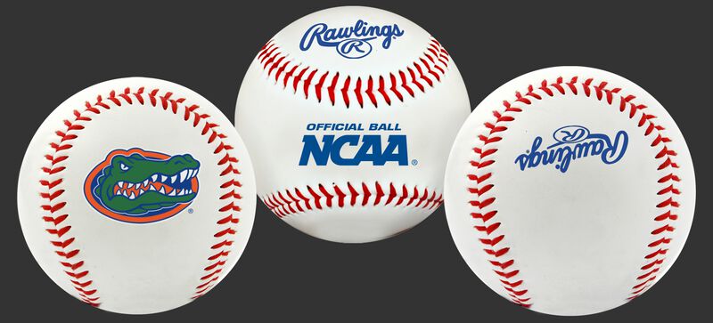 3 NCAA Florida Gators baseballs with a team logo, NCAA logo and Rawlings logo