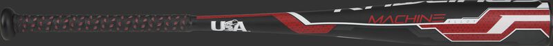 A black 2018 Machine -8 USA Baseball bat with red and grey accents - SKU: MODUS8MC8