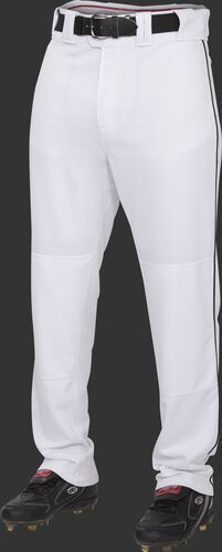Front of Rawlings White/Black Youth Semi-Relaxed Piped Pant - SKU #YPRO150P-BG/DG-90
