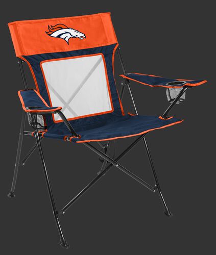 Front of Rawlings Navy and Orange NFL Denver Broncos Game Changer Chair With Team Logo SKU #00651066111