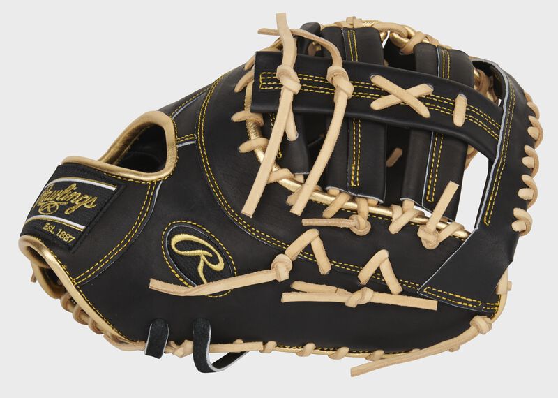 Black thumb of an exclusive Pro Preferred 13-Inch first base mitt with a black single post double bar web - SKU: PROSDCTBC