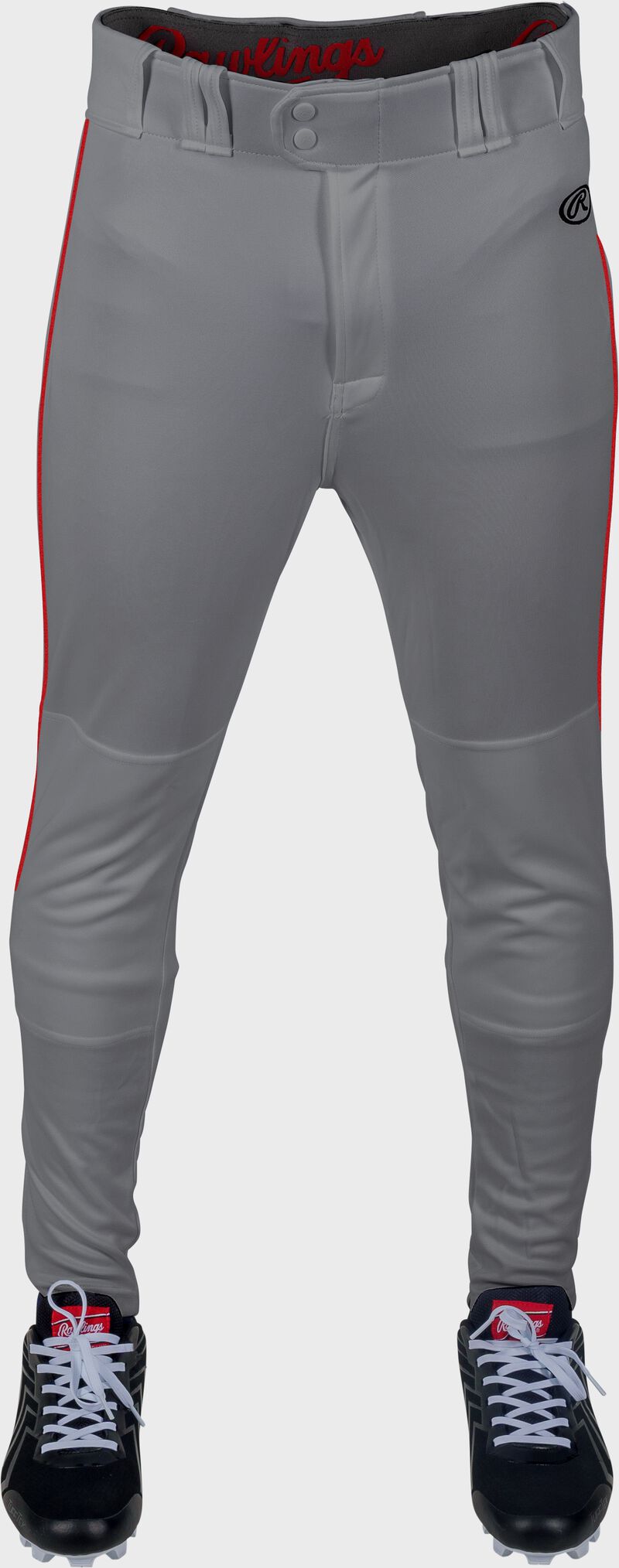 Rawlings Launch Jogger Fit Piped Baseball Pants, Adult M, Blue Gray/Scarlet loading=
