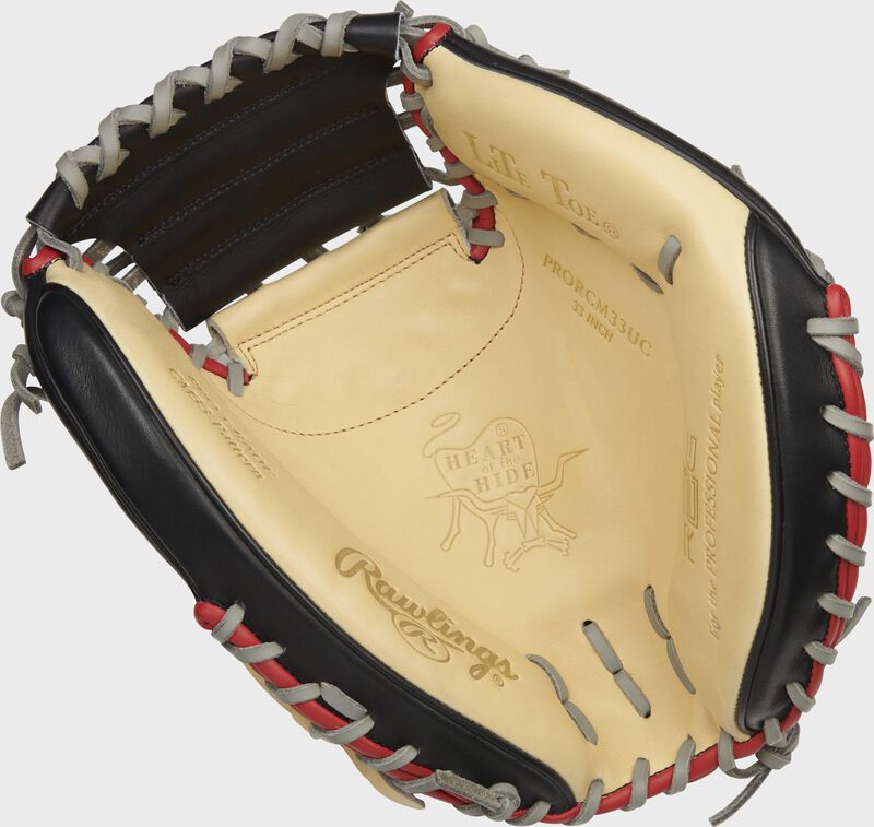 Camel palm of a Rawlings Heart of the Hide R2G ContoUR fit catcher's mitt with gray laces - SKU: PRORCM33UC loading=