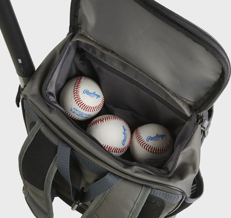 Top view of Rawlings Training Backpack with three baseballs - SKU: R701 loading=