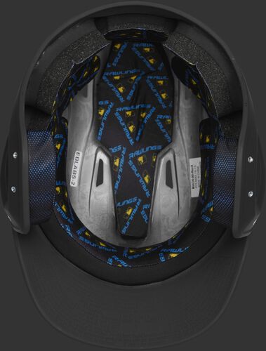 Inside of a MCH07A Rawlings Mach helmet with black foam padding