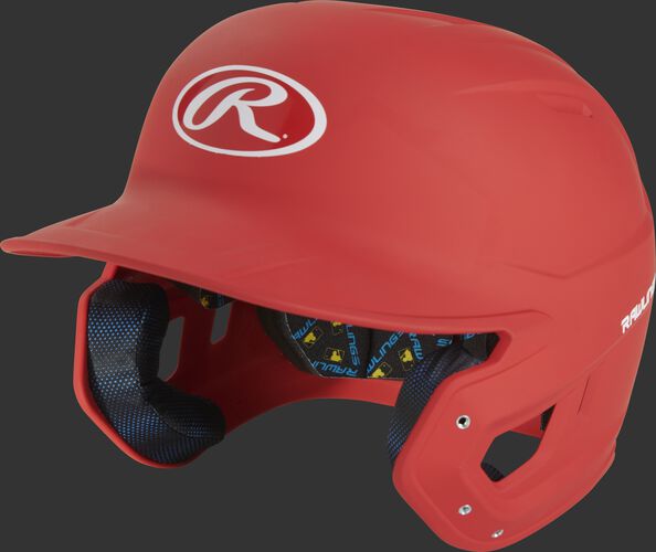 Angle view of a scarlet MCH07A Mach Alpha High School/College batting helmet