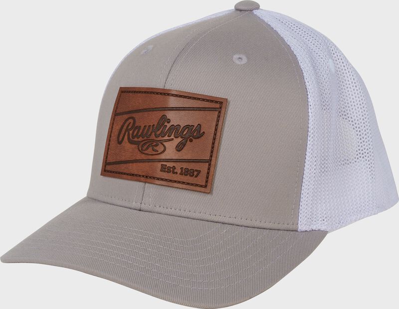 Rawlings Leather Patch Snapback Hat, Gray