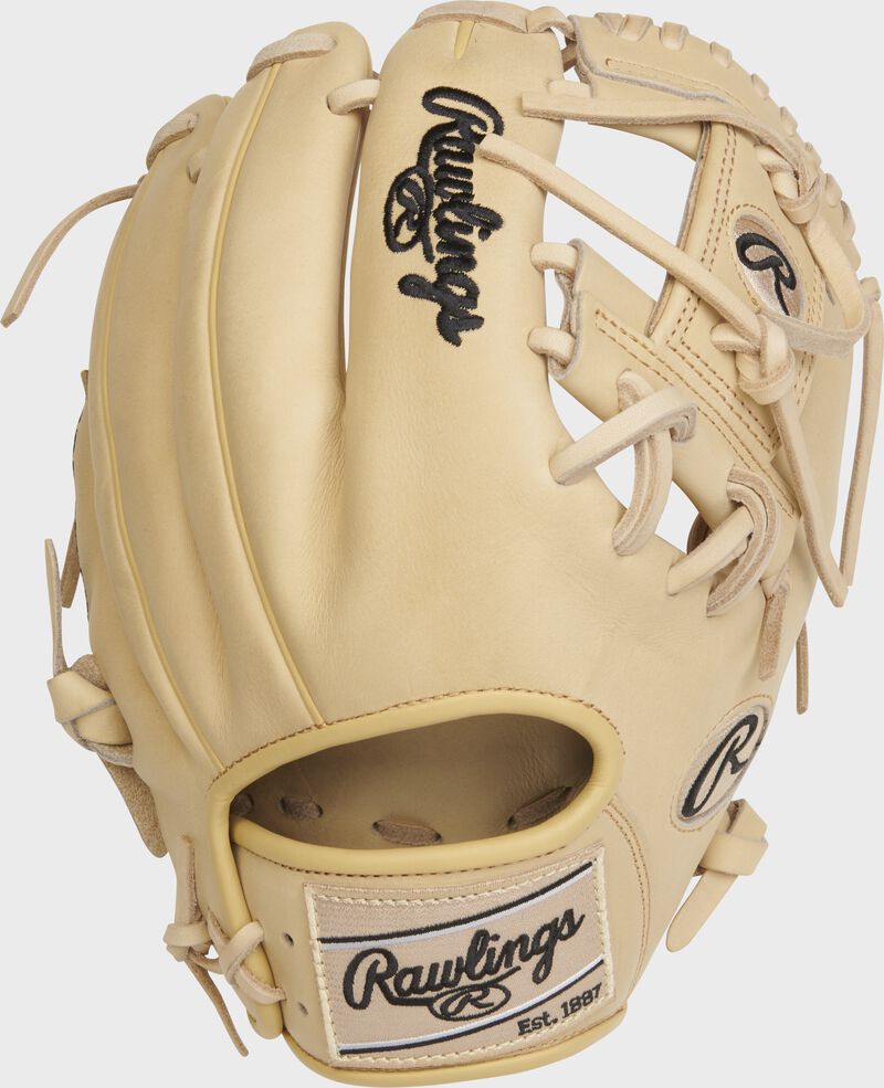 Back of a camel Heart of the Hide R2G 11.5" I-web glove with a camel Rawlings patch - SKU: RSGPROR204-2C loading=