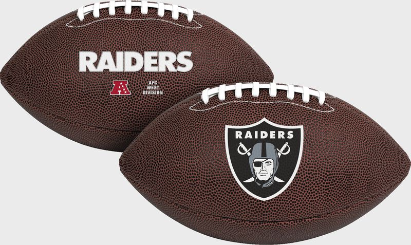 A Las Vegas Raiders NFL Air-It-Out youth size football with embossed team logos - SKU: 08041072121 loading=