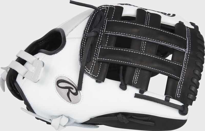 Thumb of a white/black Rawlings Heart of the Hide softball 12.75" outfield glove with a black H-web - SKU: PRO1275SB-6BSS
