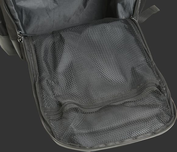 The opened main compartment of a Rawlings black coach's backpack - SKU: CEOBP-B
