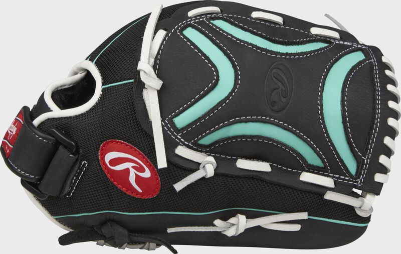 Thumb view of a black CL125BMT Champion Lite 12.5-inch softball outfield glove with a black/mint Decorative X web