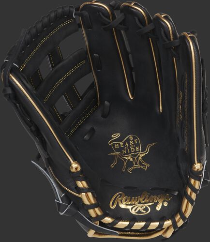 Black palm of a Rawlings Heart of the Hide Ender Inciarte outfield glove with gold stamping and black laces - SKU: RSGPRO3039-EI11