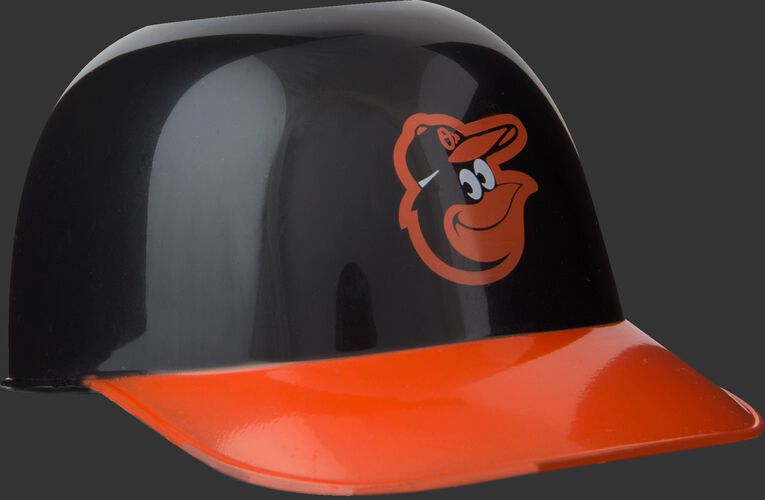 Front of Rawlings Black and Orange MLB Baltimore Orioles Snack Size Helmets With Team Logo SKU #01950018123