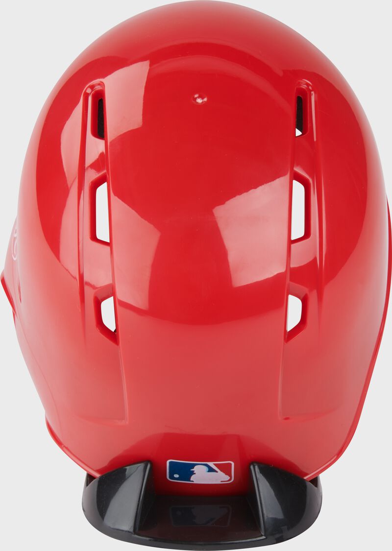 Back of a red LA Angels mini replica helmet