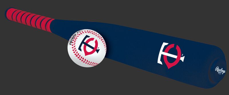 Side of Rawlings Minnesota Twins Foam Bat and Ball Set in Team Colors With Team Name and Logo On Front SKU #01860028111